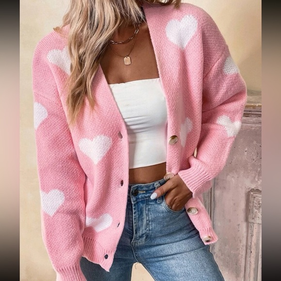 Cozy hearts print button through cardigan - Picture 4 of 6